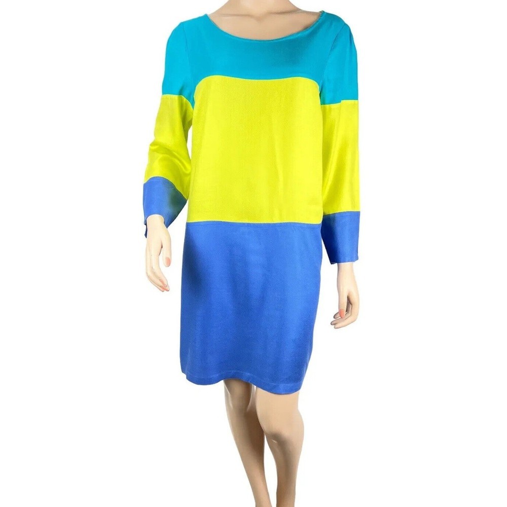 Maeve Anthropologie Colorblock Shift Dress Sz 10 Rayon Long Sleeve
